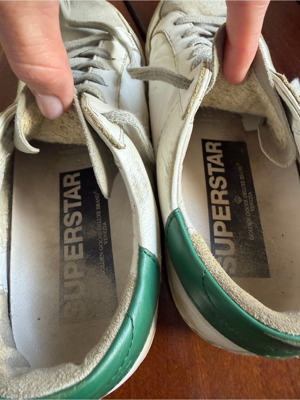 Golden Goose White Sneakers with Green Heel Tab SIZE 36 - Picture 6 of 7